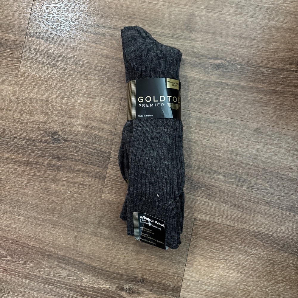 Gold Toe Windsor Wool Over-The-Calf Dress Socks Size 10-13 3-Pairs Charcoal New